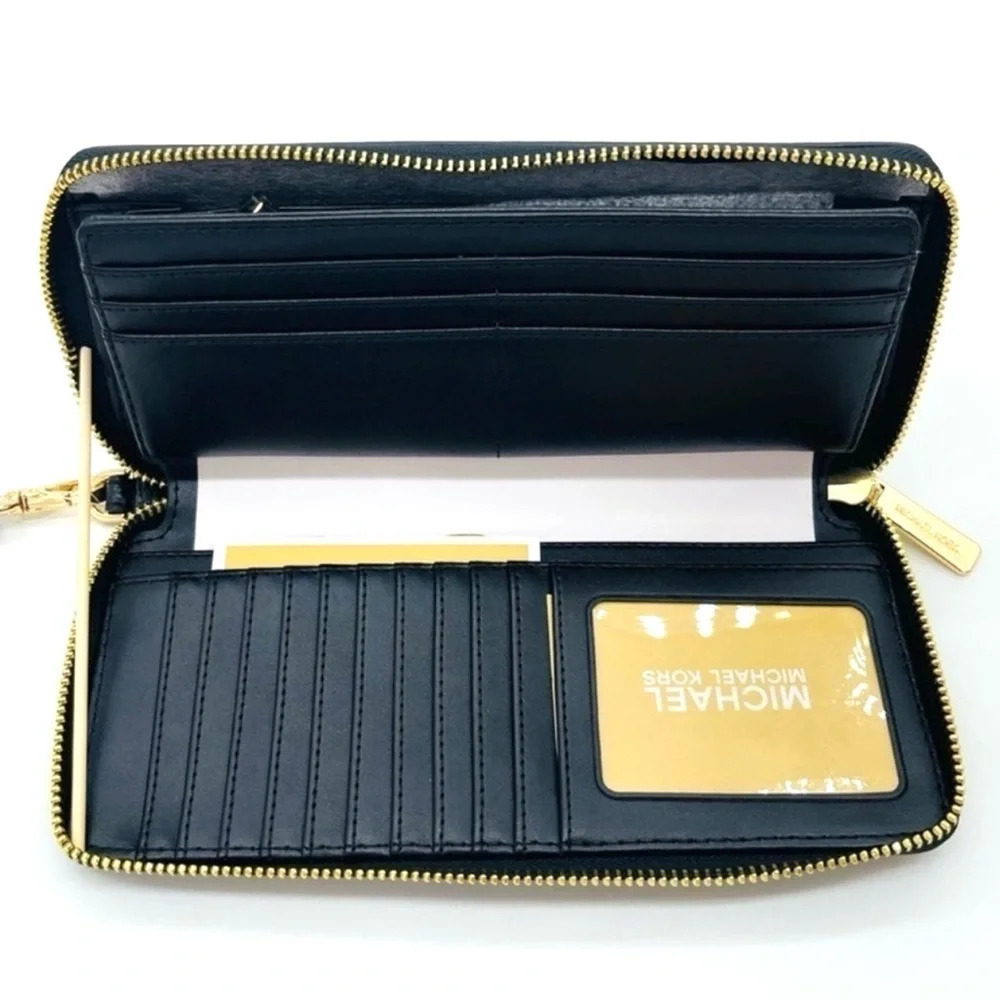 Michael Kors Large Continental Wallet Wristlet Black/Gold - Picture 4 of 7